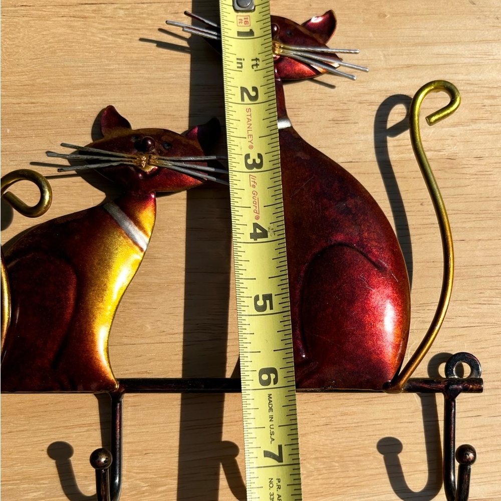 Cat Lover Metal Sculpture Wall Hook Hanger Art Deco 4 Hooks Kitty Feline Decor - Picture 7 of 7